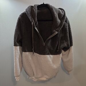 Men's Two-Tone Gray Sherpa Hoodie Sweater